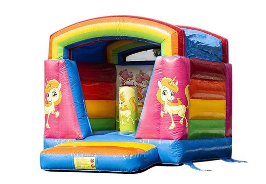 Piccola castello gonfiabile a tema unicorno arcobaleno da acquistare per i bambini. Disponibile su JB Gonfiabili Italia online