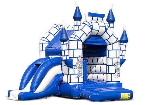 Midi multifun castello gonfiabile per bambini in vendita in una combinazione di colori blu e bianco a tema castello. Disponibile online presso JB Gonfiabili Italia