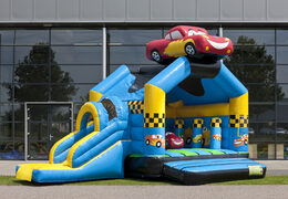 Acquistare un multigioco gonfiabile per bambini con tetto ostacoli e scivolo con il tema macchina