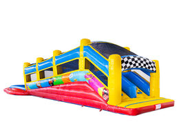 Strisce a fumetti raffigurate sul gioco gonfiabile - Pista Doppia disponibile da JB Inflatables