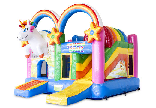 Acquista il multiattività medio per interni a tema unicorno arcobaleno con scivolo per bambini. Ordina gonfiabili multiattività online su JB Gonfiabili Italia