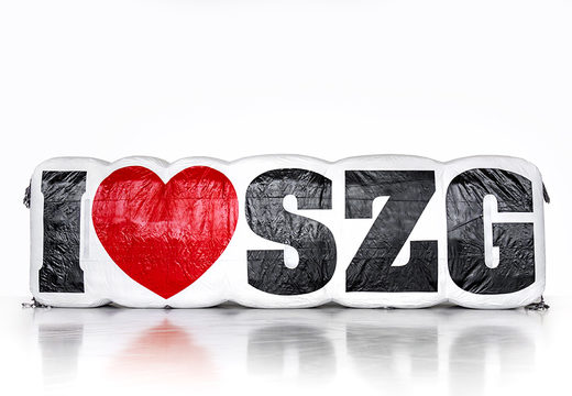 Ordina l'ingrandimento del prodotto del logo I love SZG gonfiabile. Acquista promozioni gonfiabili online su JB Gonfiabili Italia