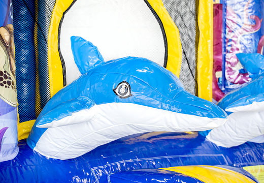 Acquista mini castello gonfiabile a tema delfino con scivolo per bambini. Ordina le castelli gonfiabili online su JB Gonfiabili Italia