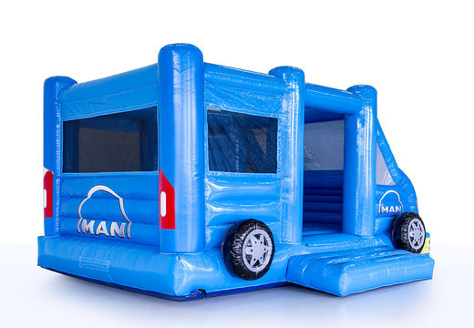 Acquista un castello gonfiabile personalizzati su misura Man Truck and Bus van in colore blu. Ordina ora un castello gonfiabile nel tuo stile da JB Gonfiabili Italia