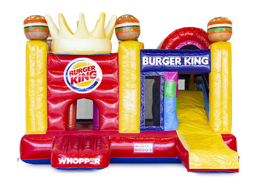 Burger King su misura castello gonfiabile multigiocatore inclusi 3D, loghi dei clienti, adatti per open day e altri scopi promozionali. Ordina castello gonfiabile personalizzati su misura presso JB Gonfiabili Italia