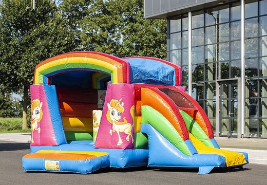 Piccolo castello gonfiabile multidivertente gonfiabile a tema unicorno arcobaleno da acquistare per i bambini. Acquista castelli gonfiabili online su JB Gonfiabili Italia