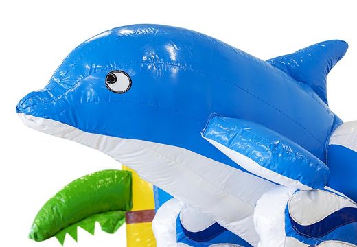 Acquista mini castello gonfiabile multigiocatore a tema delfino blu con scivolo per bambini. Castelli gonfiabili in vendita su JB Gonfiabili Italia