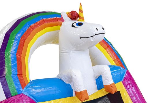 Ordina mini castello gonfiabile a tema unicorno con scivolo per bambini. Acquista castelli gonfiabili online su JB Gonfiabili Italia