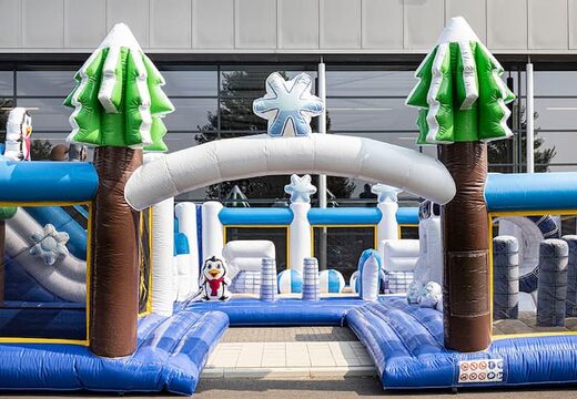 Acquistare un parco gonfiabile completo con ostacoli e scivolo con il tema frozen