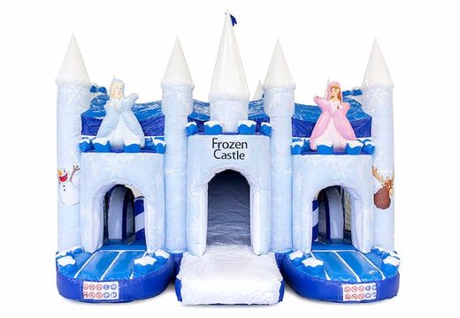 Ordina un castello gonfiabile blu e bianco a tema ghiaccio in un design unico, uno scivolo e oggetti 3D per bambini. Acquista castelli gonfiabili online su JB Gonfiabili Italia