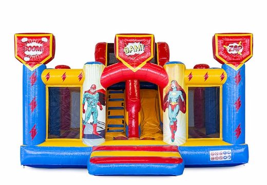 Ordina il castello gonfiabile dei supereroi Slidebox con scivolo per bambini. Acquista castelli gonfiabili online su JB Gonfiabili Italia