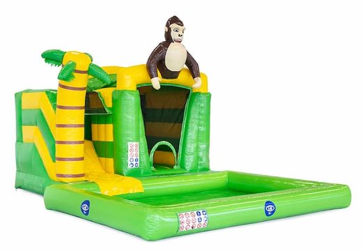 Acquista un castello gonfiabile scivolo acquatico verde splash per bambini a tema giungla con un oggetto 3D di un gorilla su JB Gonfiabili Italia