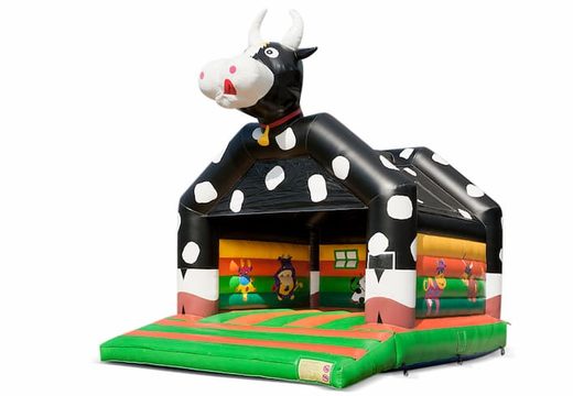 Grande castello gonfiabile con tetto a tema mucca in vendita per bambini. Disponibile su JB Gonfiabili Italia online