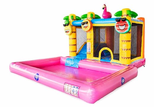 Opblaasbaar Multi Splash Bounce Flamingo springkussen met waterbadje kopen in thema flamingo voor kinderen bij JB Inflatables