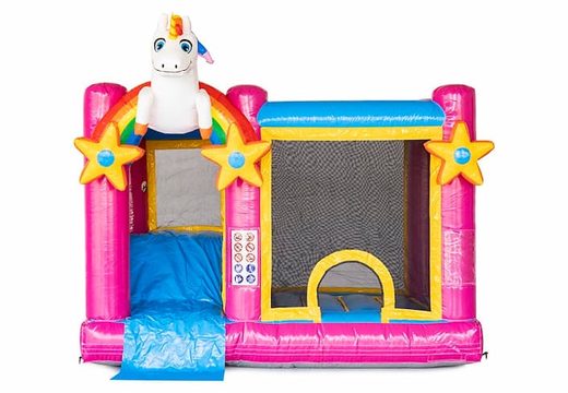 Opblaasbaar Multi Splash Bounce Unicorn springkussen met zwembadje verkrijgbaar in thema unicorn eenhoorn regenboog rainbow voor kids bij JB Inflatables
