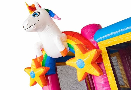 Opblaasbaar Multi Splash Bounce Unicorn springkussen met waterbadje kopen in thema unicorn eenhoorn regenboog rainbow voor kids bij JB Inflatables