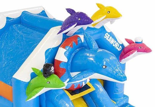 Sdraietta gonfiabile con scivolo e con delfini in più colori in vendita per bambini