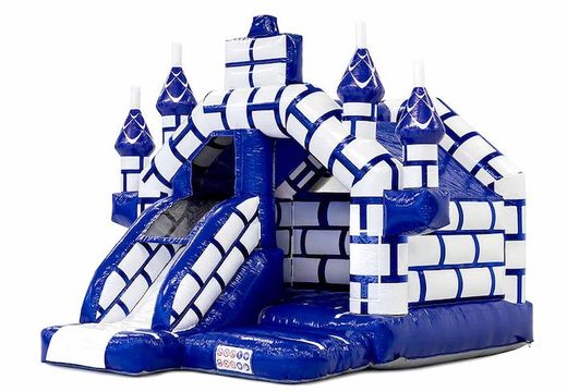 Sdraietta gonfiabile combinata con castello gonfiabile a tema scivolo con blu e bianco per bambini in vendita