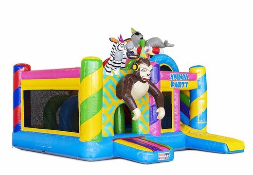 Ordina un castello gonfiabile gonfiabile con scivolo con animali da festa per bambini