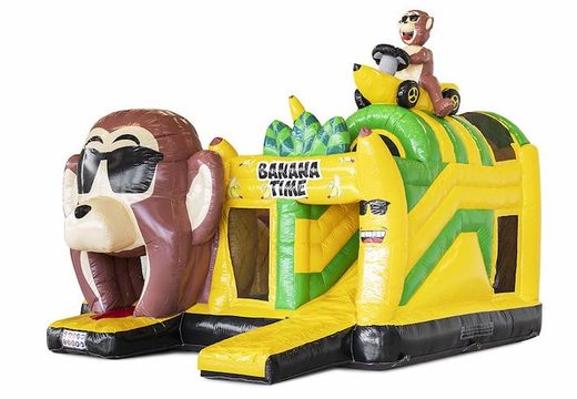 Sdraietta gonfiabile a tema scimmia banana con ostacoli e scivolo in vendita