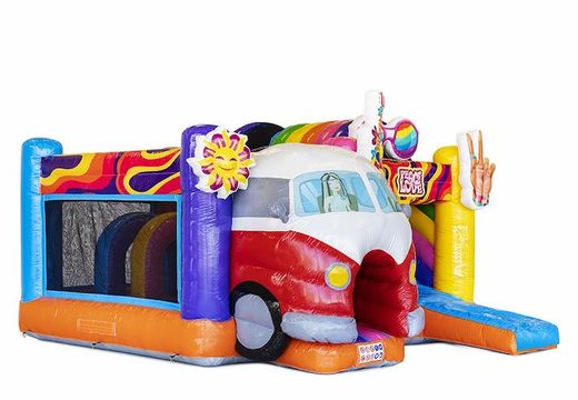Ordina cuscino gonfiabile ad aria con scivolo a tema hippy con furgone volkswagen per bambini