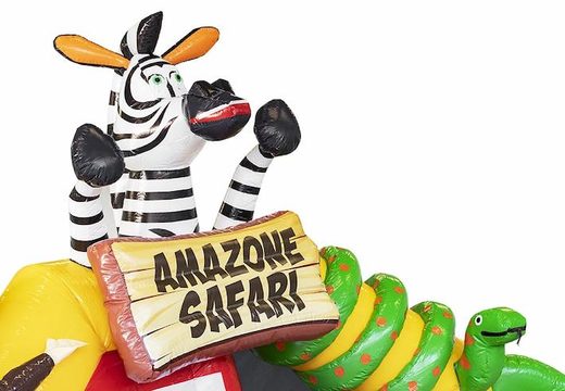 Bestel opblaasbaar springkussen met glijbaan aan de voorkant volledig in Amazon Safari thema voor kinderen