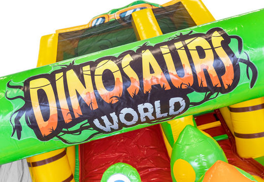 Acquista scivolo gonfiabile con sezione castello gonfiabile in tema dinosauro per bambini