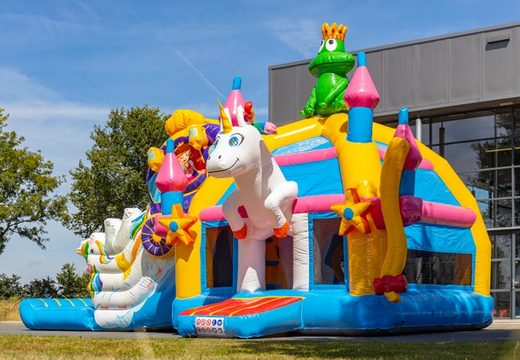 Acquista un castello gonfiabile multigiocatore super gonfiabile in stile unicorno con tanti colori per i bambini