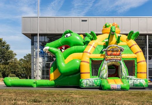 Ordina il castello gonfiabile multigiocatore super gonfiabile con scivolo a tema dinosauro per bambini