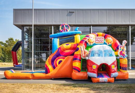 Acquista un castello gonfiabile super gonfiabile multigiocatore in tema hippie con tanti colori per i bambini