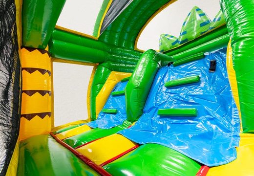 Parete da arrampicata di Multiplay Doubleslide a tema coccodrillo blu, giallo, verde