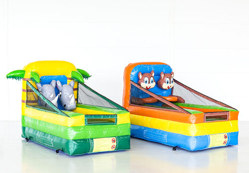 Inflatable kinderspelen basketbal en ringgooien in thema dieren voor zowel indoor als outdoor kopen. Bestel opblaasbare stormbanen nu online bij JB Promotions Nederland